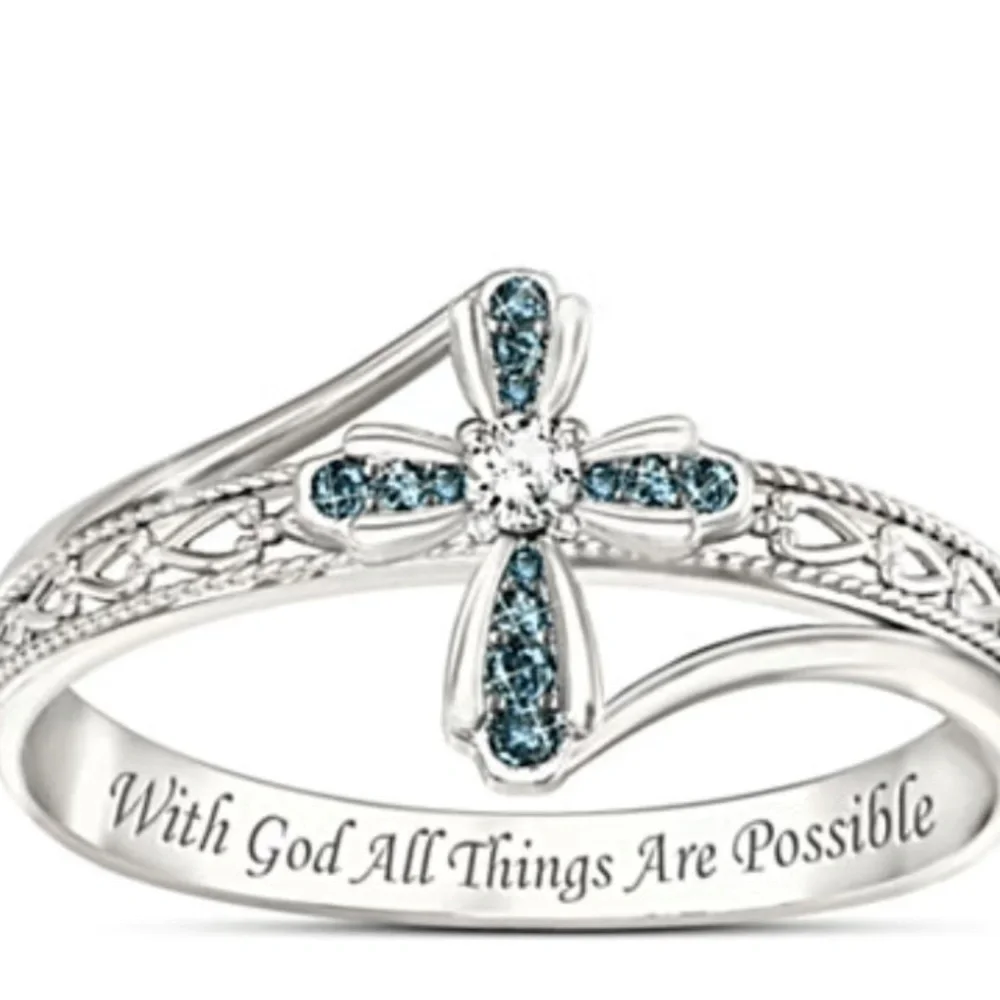 Cross Ring Size 5 “With God All Things Are Possible” Christian